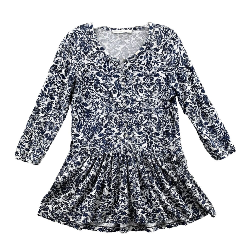 Peruvian Connection Dress Women's XS Blue Floral Mini Twee 2010 Boho Late Summer